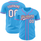 Custom Sky Blue White Black-Pink Authentic Baseball Jersey