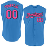 Custom Powder Blue Pink-Black Authentic Sleeveless Baseball Jersey