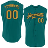 Custom Teal Old Gold-Black Authentic Sleeveless Baseball Jersey