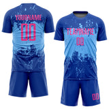 Custom Royal Pink-Light Blue Sublimation Soccer Uniform Jersey