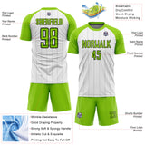 Custom White Neon Green-Black Pinstripe Sublimation Soccer Uniform Jersey