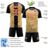Custom Old Gold Black-Red Sharp Shapes Sublimation Soccer Uniform Jersey