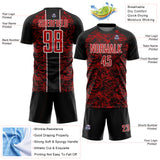 Custom Black Red-White Abstract Fluid Sublimation Soccer Uniform Jersey
