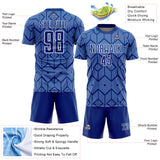 Custom Royal Light Blue-White Abstract Geometric Shapes Sublimation Soccer Uniform Jersey