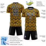 Custom Gold Black-White Abstract Geometric Shapes Sublimation Soccer Uniform Jersey