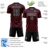 Custom Crimson Black-White Abstract Geometric Shapes Sublimation Soccer Uniform Jersey