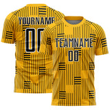 Custom Gold Black-White Lines Sublimation Soccer Uniform Jersey