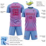 Custom Light Blue Pink-Black Abstract Geometric Shapes Sublimation Soccer Uniform Jersey