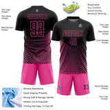 Custom Black Pink Geometric Lines Sublimation Soccer Uniform Jersey