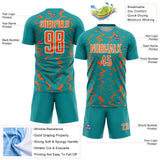 Custom Teal Orange-White Abstract Lines Sublimation Soccer Uniform Jersey