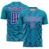 Custom Teal Purple-White Abstract Lines Sublimation Soccer Uniform Jersey