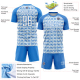 Custom Electric Blue White-Silver Abstract Geometric Pattern Sublimation Soccer Uniform Jersey