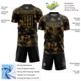 Custom Black Old Gold Abstract Grunge Art Sublimation Soccer Uniform Jersey