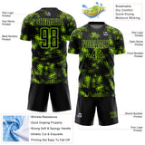 Custom Black Neon Green Abstract Grunge Art Sublimation Soccer Uniform Jersey