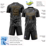 Custom Black Gray-Old Gold Abstract Grunge Art Sublimation Soccer Uniform Jersey