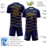 Custom Navy Yellow Lines Sublimation Soccer Uniform Jersey