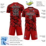 Custom Red Black-White Abstract Fluid Sublimation Soccer Uniform Jersey