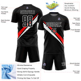 Custom Black Red-White Diagonal Lines Sublimation Soccer Uniform Jersey