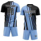 Custom Light Blue Black-White Lines Sublimation Soccer Uniform Jersey