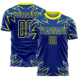 Custom Royal Neon Yellow Geometric Shapes Sublimation Soccer Uniform Jersey