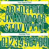Custom Kelly Green Light Yellow-White Splash Sublimation Soccer Uniform Jersey