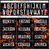 Custom Black Orange-Royal Abstract Fragment Art Sublimation Soccer Uniform Jersey