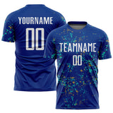 Custom Royal Old Gold-Aqua Abstract Fragment Art Sublimation Soccer Uniform Jersey