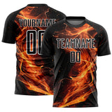 Custom Black Gold-White Flame Sublimation Soccer Uniform Jersey