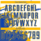 Custom White Thunder Blue-Gold Abstract Fragment Art Splash Sublimation Soccer Uniform Jersey