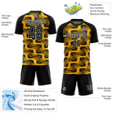 Custom Black Gold-White Line Sublimation Soccer Uniform Jersey