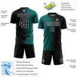 Custom Black Teal-White Gradient Line Sublimation Soccer Uniform Jersey