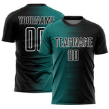Custom Black Teal-White Gradient Line Sublimation Soccer Uniform Jersey