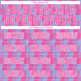 Custom Pink Light Blue-White Line Sublimation Soccer Uniform Jersey