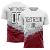 Custom White Gray Crimson-Black Gradient Geometric Shape Sublimation Soccer Uniform Jersey
