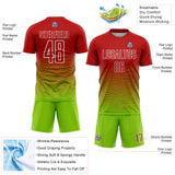 Custom Red Neon Green-White Gradient Line Sublimation Soccer Uniform Jersey