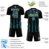 Custom Black Teal-White Geometric Shape Sublimation Soccer Uniform Jersey