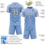 Custom Light Blue White-Navy Geometric Shape Sublimation Soccer Uniform Jersey