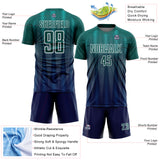 Custom Neon Green Navy-White Gradient Line Sublimation Soccer Uniform Jersey