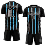 Custom Black Sky Blue-White Stripe Line Sublimation Soccer Uniform Jersey