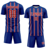 Custom Royal Red-White Stripe Line Sublimation Soccer Uniform Jersey