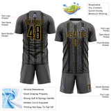 Custom Gray Black-Old Gold Stripe Line Sublimation Soccer Uniform Jersey