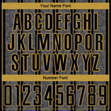 Custom Gray Black-Old Gold Stripe Line Sublimation Soccer Uniform Jersey