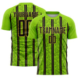 Custom Neon Green Black-Old Gold Stripe Line Sublimation Soccer Uniform Jersey