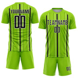 Custom Neon Green Black-White Stripe Sublimation Soccer Uniform Jersey