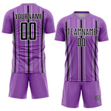 Custom Medium Purple Black-White Stripe Sublimation Soccer Uniform Jersey