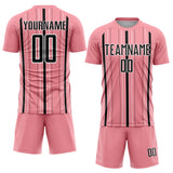 Custom Medium Pink Black-White Stripe Sublimation Soccer Uniform Jersey