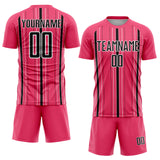 Custom Neon Pink Black-White Stripe Sublimation Soccer Uniform Jersey