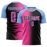 Custom Black Pink-Light Blue Sublimation Gradient Fashion Soccer Uniform Jersey
