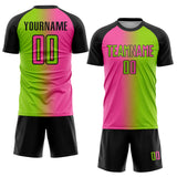 Custom Neon Green Pink-Black Sublimation Gradient Fashion Soccer Uniform Jersey