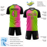 Custom Neon Green Pink-Black Sublimation Gradient Fashion Soccer Uniform Jersey